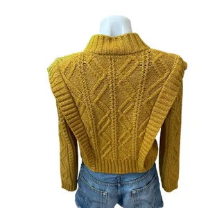 Central Park West Mustard Cable Knit Cardigan Sweater SMALL Cottage Prairie $181 thumbnail 8