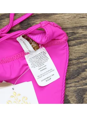 NWT Becca Ribbed Chain Ring Halter Bikini Swim Top 223157 Azalea Pink D thumbnail 8