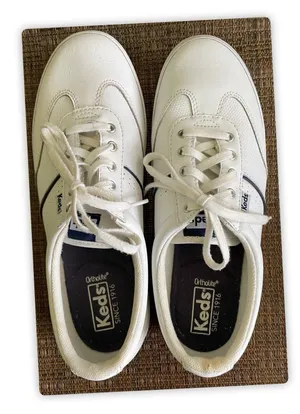 Keds White Leather Lace Sneakers Women’s 8.5/8 Ortholite Casual Low Top READ thumbnail 1