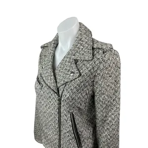 Gap Women's Gray Chevron Wool Long Sleeve Zip Up Moto Biker Coat Jacket Size S thumbnail 2