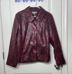 Vintage Birch Hill deep red delicate faux leather scale textured button‎ jacket thumbnail 1