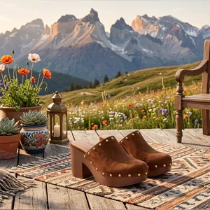 Time and Tru Women's Faux Suede Studded Clogs with Block Heels bohemian boho thumbnail 6