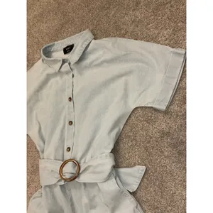 VICI Belted Chambray Cotton Romper Button Front Collared Light Blue Women's, S thumbnail 2