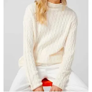 KULE The Mirabelle Cream Mock‎ Neck Cable Knit Cotton Sweater Size Medium thumbnail 6