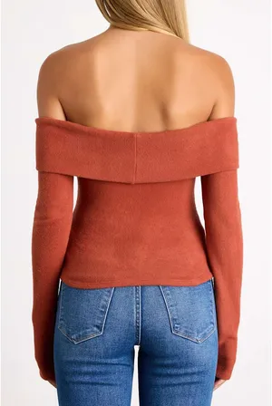 Lulus Sabriel Rust Orange Off-the-Shoulder Long Sleeve Top - Womens Size L thumbnail 3