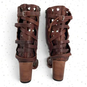 Freebird by Steven Makala Cognac Stars Moons Tall Leather Heeled Sandal Size 10 thumbnail 10