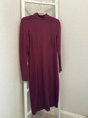 Kensie Burgundy Gold-Zip Long-Sleeve Ponte Midi Dress thumbnail 9