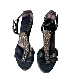 Rachel Roy Black Leather Studded Stiletto Heel Size 8.5 thumbnail 6