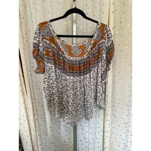 Free People Paisley Puff Sleeve Swing Boxy High Lo Frayed Hem Blouse Top S thumbnail 6