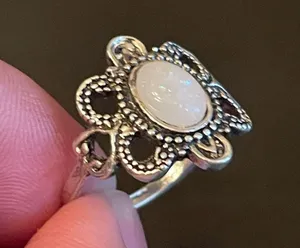 Oval simulated opal silver plated ring size 7.75 thumbnail 6
