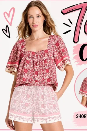 Universal Thread Pink Floral Square-Neck Peasant Top thumbnail 1