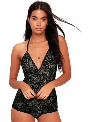 Lulus Dance For You Lace Bodysuit Women S Black Beige Plunging Coquette Romantic thumbnail 1