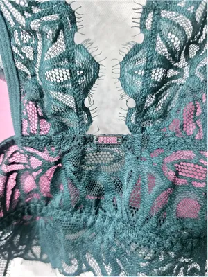 Women's Victoria's Secret PINK Lace Racerback Bralette Size S Green thumbnail 3