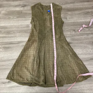 Olive Green Laser Cut Faux Suede Fit & Flare Dress Small thumbnail 7