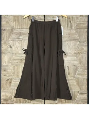 Brown Boho Chic Cotton Gauze Wide Leg Palazzo Pants Size Medium Lagenlook thumbnail 2