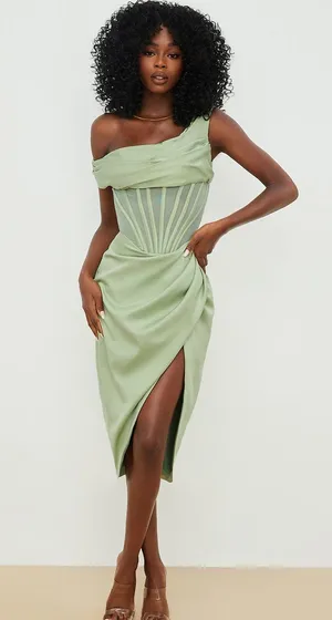 House Of CB Lulu Corset On-Shoulder Satin Midi Dress size S thumbnail 3