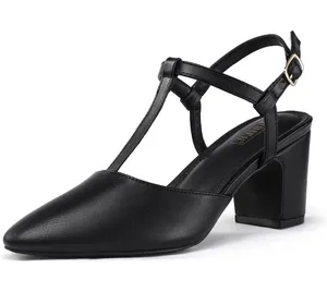 Amazon Black Strappy Block Heel Slingback Black Pumps Size 7 thumbnail 1