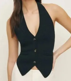 Reformation Romy Halter Sweater Vest in Black XL thumbnail 1