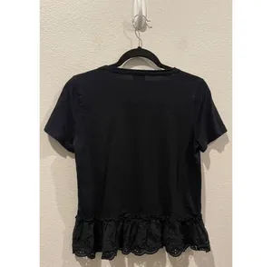 Short Sleeve Eyelet Hem Black Blouse thumbnail 3