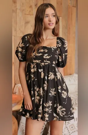 Blu Pepper Black and Cream Floral Dress thumbnail 1