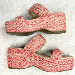 ON 34th Pink & Cream Norina Woven Platform Wedge Sandals Espadrilles Size 6 thumbnail 1