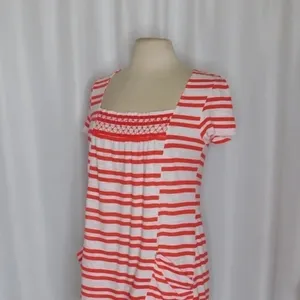 Anthropologie MEADOW RUE Marin Striped Top Smocked Knit Red White Medium thumbnail 7