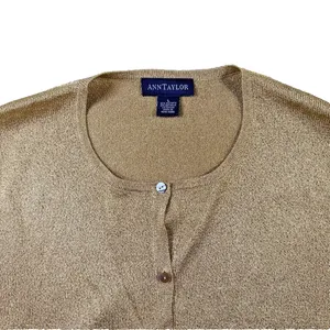 Ann Taylor Gold Shimmer Knit Crewneck Cardigan Sweater Women's Large EUC thumbnail 5
