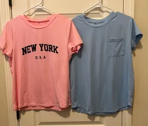 SHEIN Pink and Blue Short Sleeve Tees Casual Crew Neck thumbnail 1