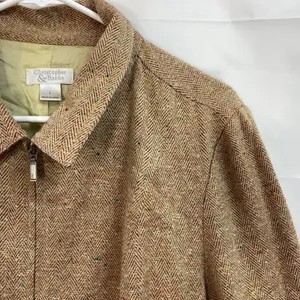 Christopher & Banks women's tweed knit‎ speckled zip collared faux pocket jacket thumbnail 3