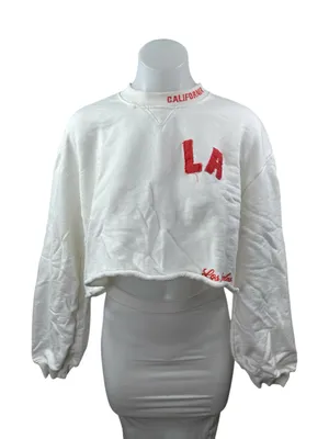 Zara LA Women's Embroidery Patchwork Plush Crop Varsity Sweater Sweatshirt Top S thumbnail 1