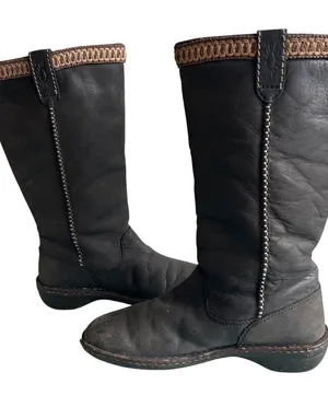 UGG Swell Tall Winter Black Leather Sheepskin Tasman Boots Size 8 thumbnail 1