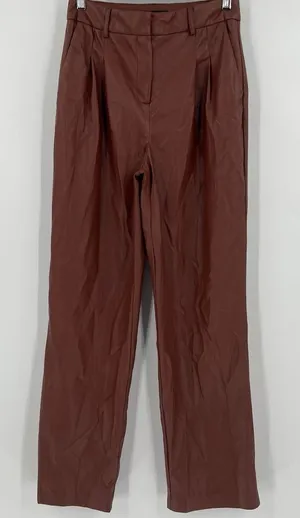 House Of Harlow Size 2 Brown Faux Leather Tapered Leg Pants‎ Pleated Trousers thumbnail 1