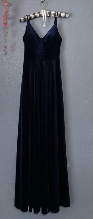 Windsor Navy Velvet Maxi Slip Dress - V-Neck Sleeveless thumbnail 1