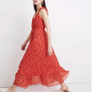 NWT Madewell Ruffle Strap Wrap Prairie Dress Red thumbnail 4