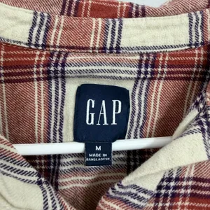 GAP pink orange plaid button down‎ long sleeve collared flannel shirt casual M thumbnail 4