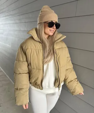 Bershka nwt camel puffer padded jacket thumbnail 5