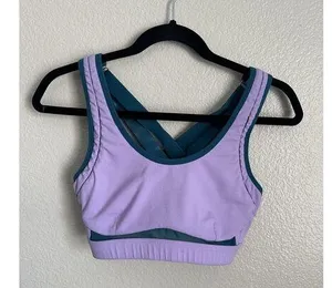 Fabletics Sports Bra Womens XXS Purple Teal Crossback Adjustable Gym Yoga thumbnail 1