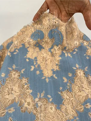 Storia Blue & Beige Floral Lace Illusion Mini Dress Size M thumbnail 6