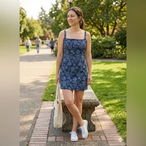 skylar Rose Blue Floral Square-Neck Mini Dress - Women thumbnail 2