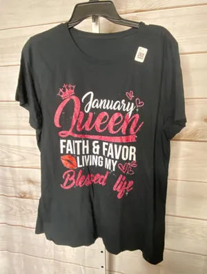 Brand New Unbranded Women's XL Black January Queen Faith and Favor T-Shirt Top thumbnail 1