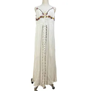 Forever 21 Cross Stitch Floral embroidered Maxi Dress White Rayon thumbnail 2
