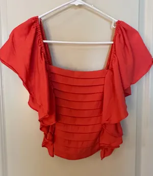 Vestique Coral Crop Layered Ruffle Sleeve Top Women's Sz Medium thumbnail 1