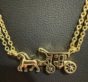 COACH | Gold Plated Traditional Logo Horse & Carriage Pendant Necklace thumbnail 1