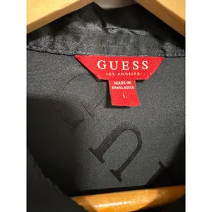 Vintage Guess Los Angeles Black Satin Logo Jacquard Button Down Shirt Large thumbnail 4