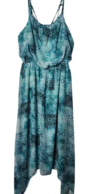 Emma & Michele Blue All Over Print Sleeveless Asymmetrical Hem Maxi Dress Large thumbnail 1