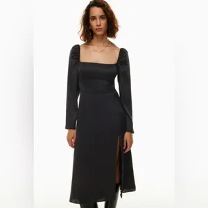 Aritzia Wilfred Bridgerton Satin Black long Sleeve Midi Dress size 8 $168 thumbnail 3