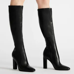 Steve Madden Black Ally Zip Up Knee High Block Heel Square Toe Boots 6.5 thumbnail 1