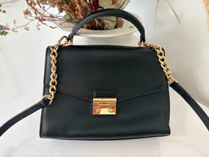 Michael Kors Black Top Handle Crossbody Satchel Gold Chain Classic Handbag thumbnail 1