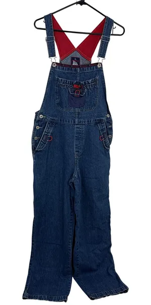B.U.M. Equipment Overalls Womens Size Medium Blue Denim Red Mesh Straps Vintage thumbnail 1