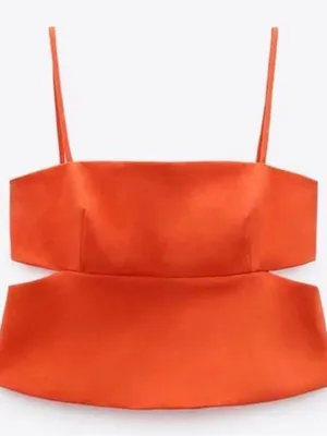 Zara Bright Orange Spaghetti Strap Crop Top thumbnail 1